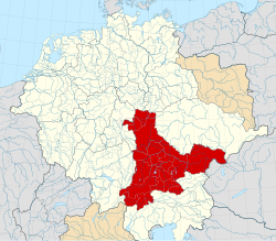 Duchy of Bavaria (red) within the Holy Roman Empire c. 1000.