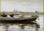 Boys in a Dory, 1873, waterverf en gouache op een ondertekening van grafiet op wit velijnpapier (24,8 x 35,2 cm)