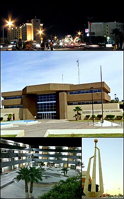 Images frae top, left tae richt: Mexicali at nicht, UABC Mexicali campus, UABC Engineering Faculty, Civic Centre Monument
