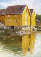 Casas amarillas de madera (Noruega), 1878-1934. Óleo sobre lienzo, 30 x 23 cm.