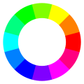 Diskret farvecirkel med det additive RGB (rødt, grønt, og blåt lys) farvesystem.