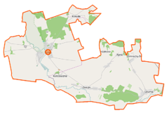 Mapa konturowa gminy Suraż, po lewej znajduje się punkt z opisem „Suraż”