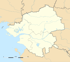 Mapa konturowa Loary Atlantyckiej, blisko centrum na prawo znajduje się punkt z opisem „Stade de la Beaujoire”