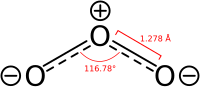 Skeletal formula of ozone with partial charges shown