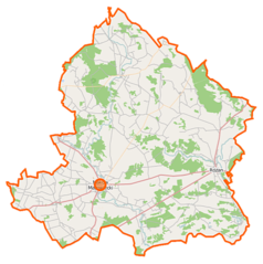 Mapa konturowa powiatu makowskiego, blisko centrum na dole znajduje się punkt z opisem „Czerwonka Włościańska”