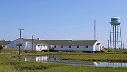 Tangier Combined School and the Tangier water tower, two landmarks on the island