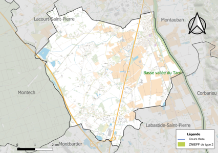 Carte de la ZNIEFF de type 2 sur la commune.