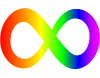 Un symbole de l'infini aux couleurs de l'arc-en-ciel symbolise le spectre autistique et le mouvement de la neurodiversité.