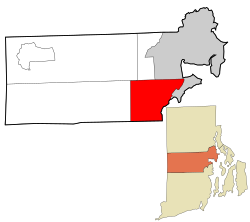 Location of East Greenwich in Kent County, Rhode Island (top) and of Kent County in Rhode Island (below)