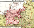 Germanii din Europa Centrală (germană Mitteleuropa) la circa 1930, hartă etnografică dintr-un atlas de limba germană (se pot observa grupuri de germani din Regatul României de asemenea).