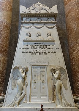 Stuartska gravmonumentet i Peterskyrkan, utfört av Antonio Canova. Här vilar Jakob Edvard Stuart, Karl Edvard Stuart och Henry Benedict Stuart.