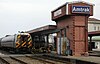 Two trains at Springfield Union Station in 2008