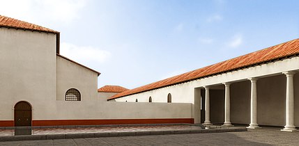 Reconstitution de la palestre nord des thermes de Chassenon.