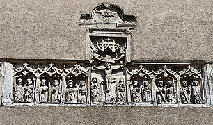 Détail du retable de l'église : Le Christ et les 12 apôtres.