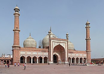 La Jama Masjid, grande mosquée de Delhi construite entre 1650 et 1656. (définition réelle 3 448 × 2 445)