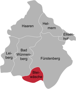 Ligging van Bleiwäsche in de gemeente Bad Wünnenberg