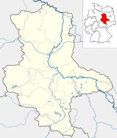 Mapa konturowa Saksonii-Anhaltu, na dole znajduje się punkt z opisem „Bad Kösen”