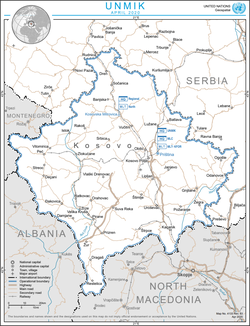 Kosovo – the area encompassed by the black dashed line – as delineated by UN Security Council Resolution 1244.