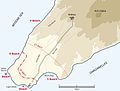 Mapa del desembarcu de la 29ª División británica nel Cabu Helles, Gallipoli, el 25 d'abril de 1915.