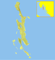 Carte numérique des îles Absartydes sur fond bleu marine. La location des îles dans la Mer Adriatique est indiquée dans un carré en haut à droite.