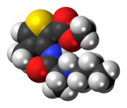 Space-filling model of the articaine molecule