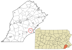 Location of Hamorton in Chester County and of Chester County in Pennsylvania