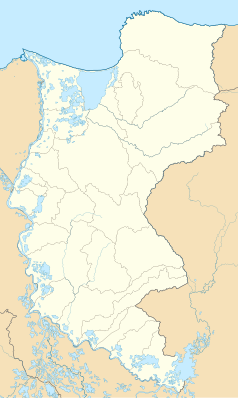 Mapa konturowa Magdalena, u góry znajduje się punkt z opisem „Ciénaga”