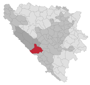 Lage der Gemeinde Tomislavgrad in Bosnien und Herzegowina (anklickbare Karte)
