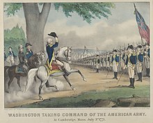 Washington on horseback in front of troops