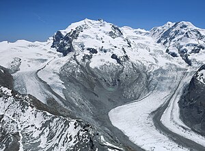 Monte Rosa mit em Gorner- und em Grenzgletscher, Nordend und Dufourspitze