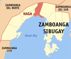 Map of Zamboanga Sibugay with Naga highlighted