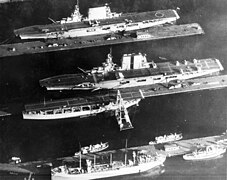 Aircraft carriers USS Langley (CV-1), USS Saratoga (CV-3), USS Lexington (CV-2) at Puget Sound, 1929