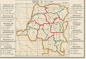 1933 provinces and districts. Haut-Uele divided between Uele and Kibali-Ituri