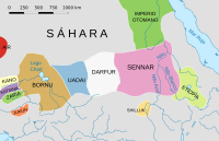 Bornu y los Estados orientales del Sahel hacia 1750.