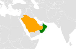 Map indicating locations of Oman and Saudi Arabia