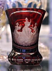 Two-layered cut Bohemian glass beaker from the 19th century
