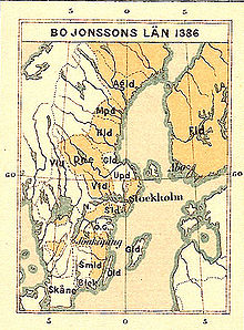 Historisk karta över Bo Jonssons län 1386