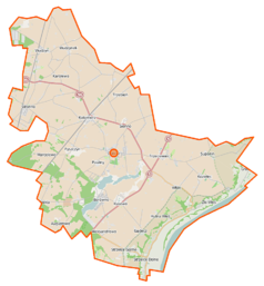 Mapa konturowa gminy Dobrcz, na dole znajduje się punkt z opisem „Gądecz”