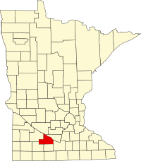 Map of Minesota highlighting Brown County