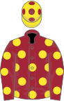 Maroon, Yellow spots, Yellow cap, Maroon spots