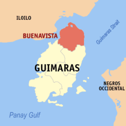 Mapa ng Guimaras na nagpapakita sa lokasyon ng Buenavista.