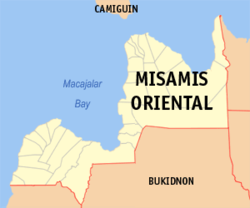 Mapa ng Hilagang Mindanao na nagpapakita ng lokasyon ng Look ng Macajalar.