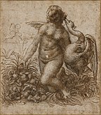 Astudiaeth ar gyfer Leda a'r Alarch (ar goll), c. 1506–1508, Chatsworth House, Lloegr