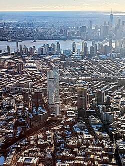 An aerial view of Journal Square.