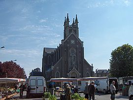 Notre Dame des Anges Church and market in Bihorel