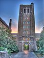 Tone mapped composite image of the Cornell Law School tower in Ithaca, New York