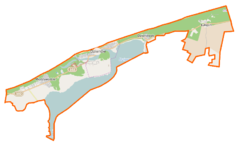 Mapa konturowa gminy Dziwnów, u góry po prawej znajduje się punkt z opisem „Łukęcin”