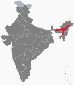 Location of Assam in the Republic of India