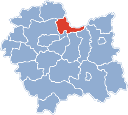 Proszowicen sijainti Vähä-Puolan voivodikunnan kartalla