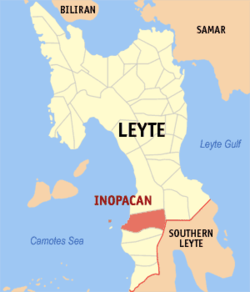 Mapa ng Leyte na nagpapakita sa lokasyon ng Inopacan.